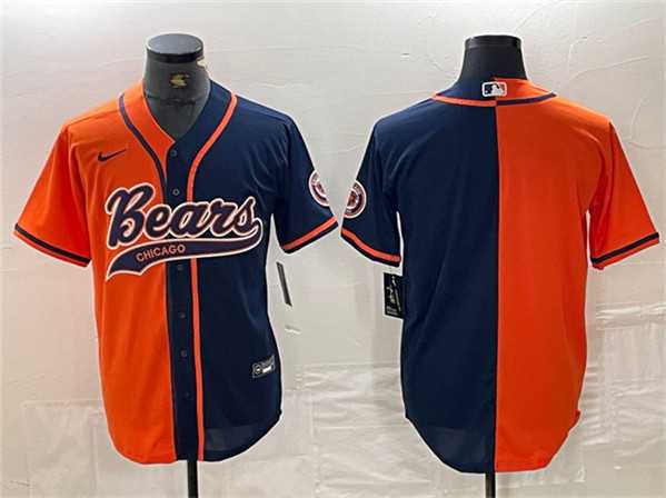 Mens Chicago Bears Blank Orange Navy Split With Patch Cool Base Stitched Baseball Jersey->->NFL Jersey